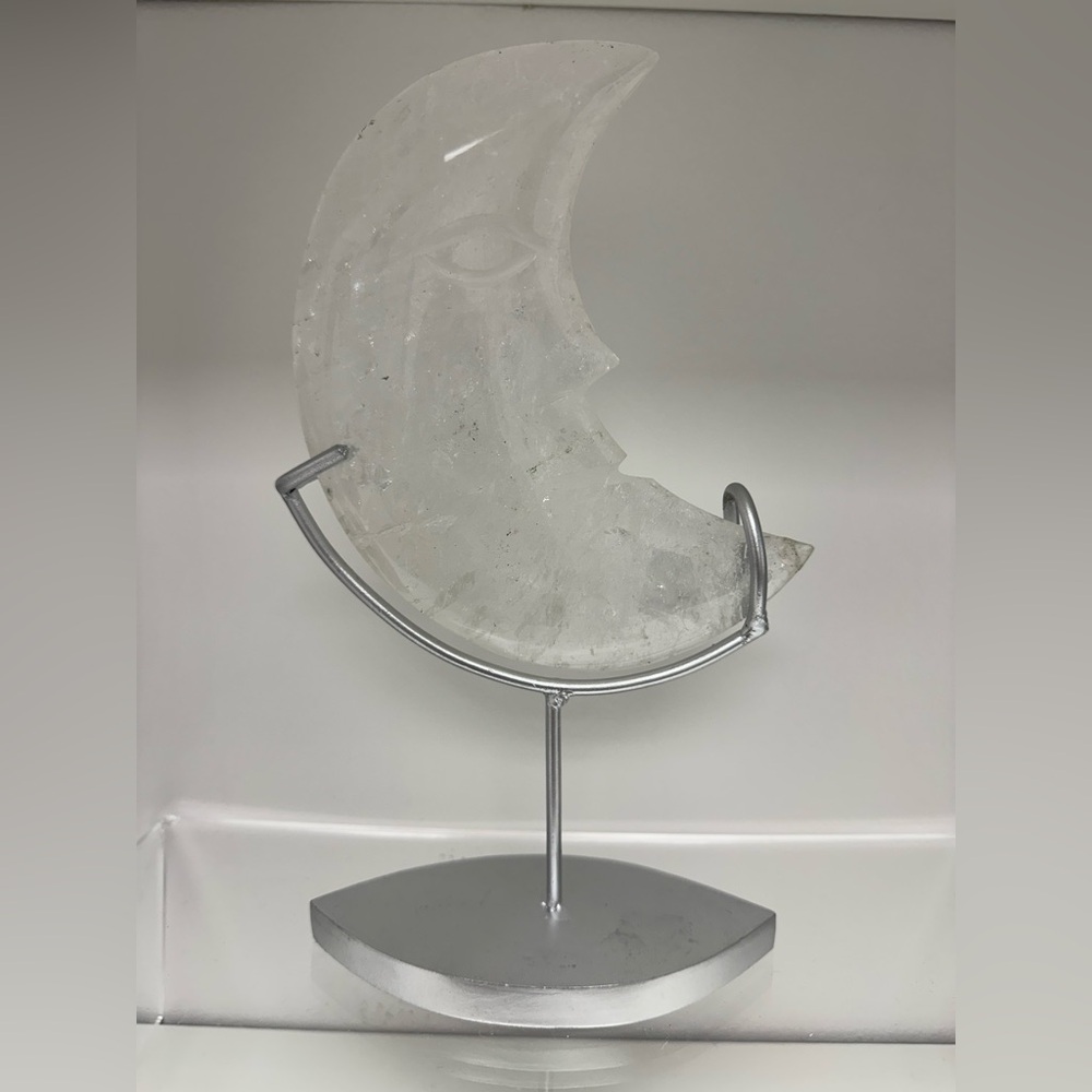 Brand New Clear Quartz Crystal Moon Sculpture
